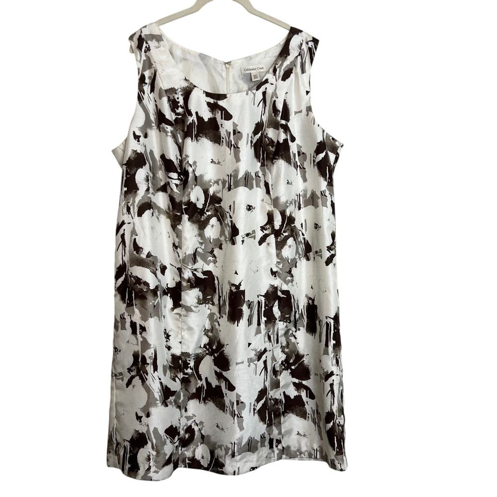 Coldwater Creek Womens Dress 18W White Brown Gray Abstract Floral Sleeveless USA